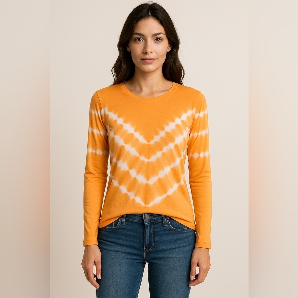 Aqua Orange White Tie Dye Long Sleeve Top Women’s Small Soft Stretch Boho